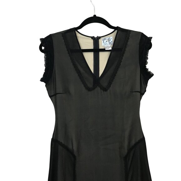 Tabitha XS Black Sheer V-Neck Sleeveless 100% Silk Dress Elegant Anthropologie - Picture 4 of 11